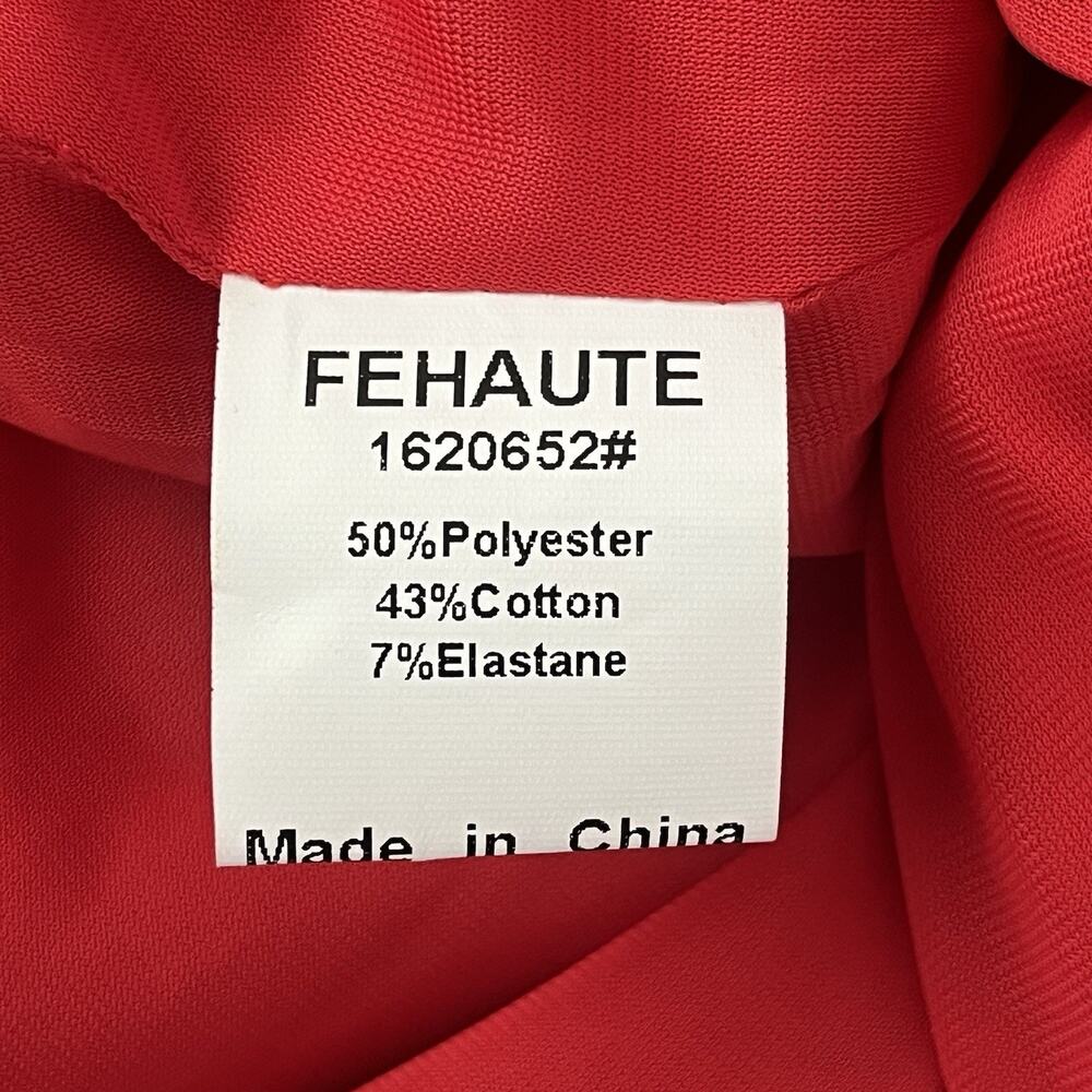 Fehaute Dress Size 8 Red Midi A-line Waist Twist Day To Night Ruffled Asymmetric - Picture 8 of 12